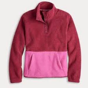 Red and Pink Snap Front Sherpa Pullover